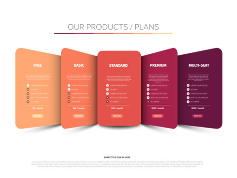 Displaying modern colorful pricing plans and product subscription options for comparison. This template helps showcase different pricing plans and product options clearly for selection.