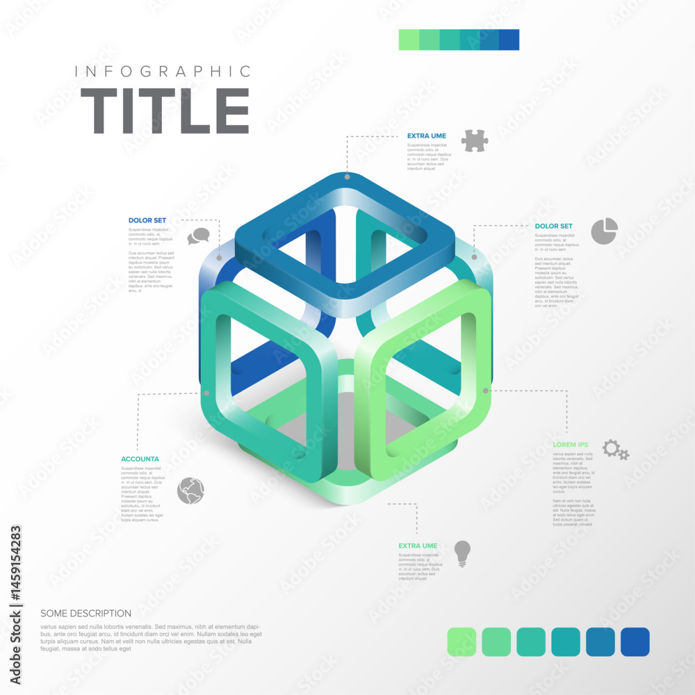 Poster abstract 3d isometric structure infographic template in blue and green gradient colors, perfect for 