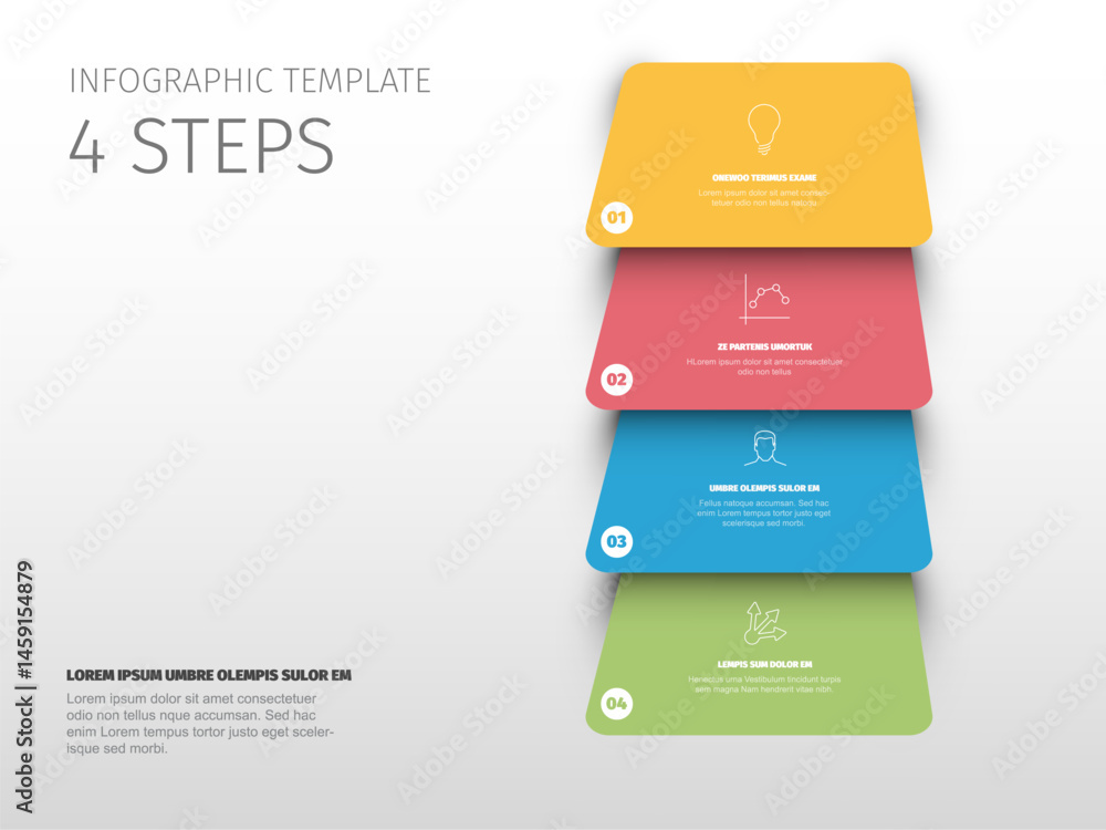 Poster this business infographic template displays a four step vertical process or sequence. use this infog