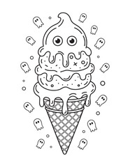 Creepy Eyeball Ice Cream Cone – Spooky Dessert Coloring Page