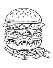 Spooky Melting Burger Monster – Creepy Summer Food Coloring Page
