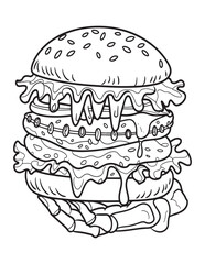 Spooky Melting Burger Monster – Creepy Summer Food Coloring Page