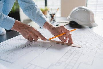 Architecture drawing on architectural Creative project business building construction?Industrial...