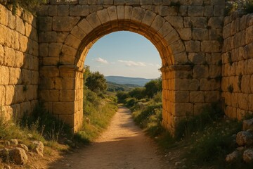 Obraz premium Ancient stone archway scenic path