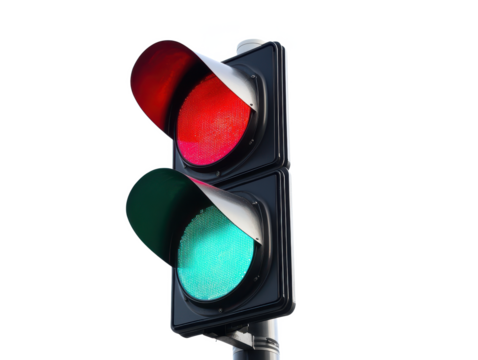 Traffic light with red and green isolated on transparent background