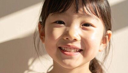 美しい日本人の女の子のモデルの顔のクローズアップ