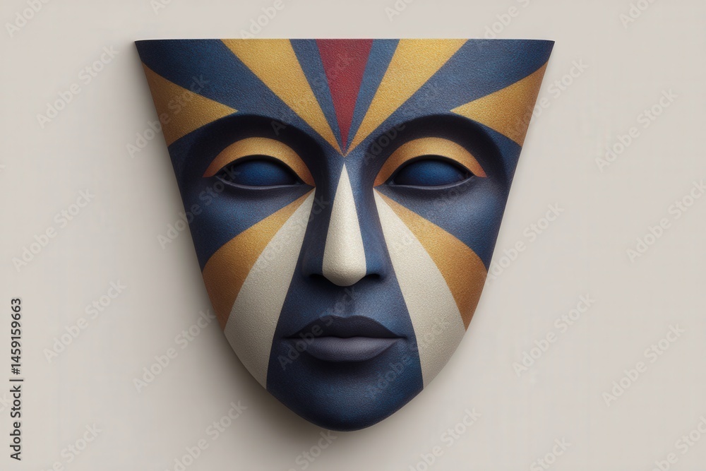 Poster artistic mask design showcasing vibrant colors and intricate geometric patterns capturing cultural e