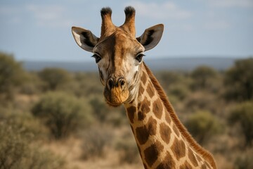 Naklejka premium Majestic giraffe in natural habitat.