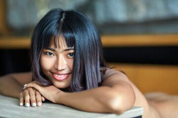 Close-Up portrait of young beautiful asian girl