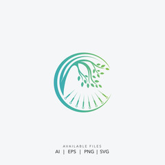 Obraz premium Abstract Nature Logo with Green Leaves, Elegant and Minimalist Eco Logo Featuring a Branch with Leave