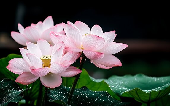 Delicate pink lotus blossoms in a close-up