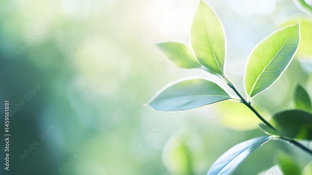 Poster close-up of vibrant green leaves illuminated by sunlight, showcasing delicate veins and textures, cr