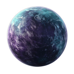 A stunning, isolated alien planet against a pure backdrop. It displays a blend of blue and purple hues with a textured surface