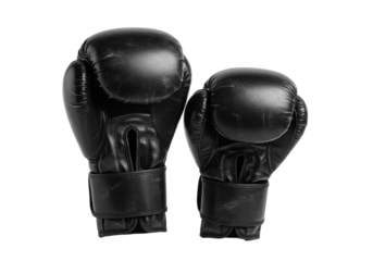 Black boxing gloves stand ready against the void poised for a silent match