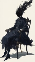 Fototapeta premium A man is sitting in a chair. He is wearing a black shirt and jeans. The chair is wooden and has a back. Loneliness and depression.