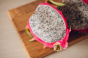 pitahaya dragon fruit on a board in the kitchen