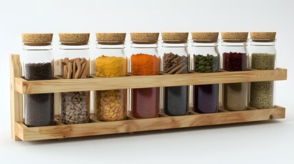 Wooden Spice Rack with Herbs.