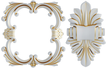 Gold patina ornament on transparent background, cut out, 3D render

