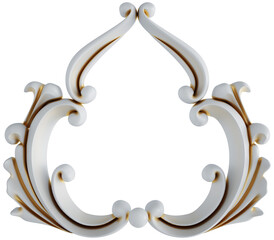 Gold patina ornament on transparent background, cut out, 3D render
