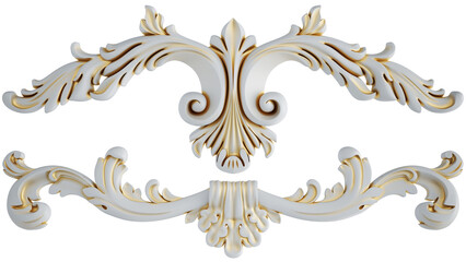 Gold patina ornament on transparent background, cut out, 3D render
