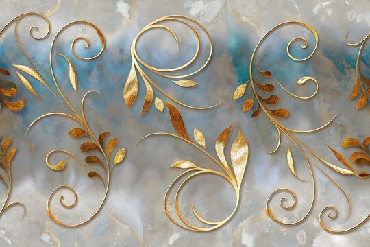 Ornate golden floral flourishes elegantly adorn the subtle texture background, creating a luxurious aesthetic