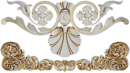 Gold patina ornament on transparent background, cut out, 3D render
