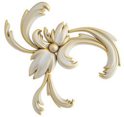 Gold patina ornament on transparent background, cut out, 3D render
