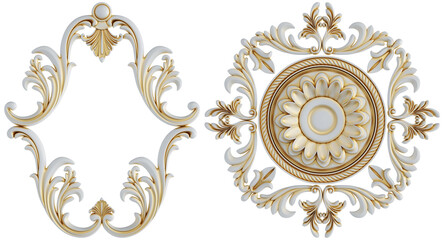 Gold patina ornament on transparent background, cut out, 3D render
