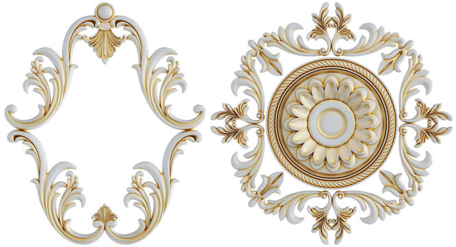 Gold patina ornament on transparent background, cut out, 3D render
