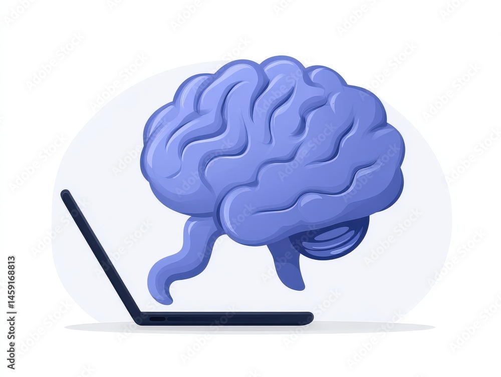 Aufkleber brain emerging from a laptop representing innovative technology and advanced thinking in digital cre