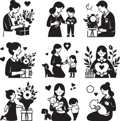 Elegant Black & White Mother’s Day Vector Design | Minimalist Line Art Illustration