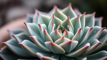 Natural background. Close up green echeveria succulent. Soft focus