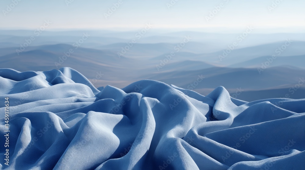 Aufkleber Sculpted soft blue hills flow gracefully, bathed in gentle light and subtle haze, creating an inviting atmosphere ideal for design and inspiration
