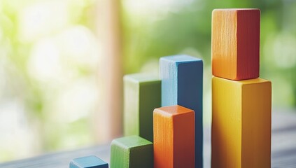 Colorful wooden blocks forming a bar graph