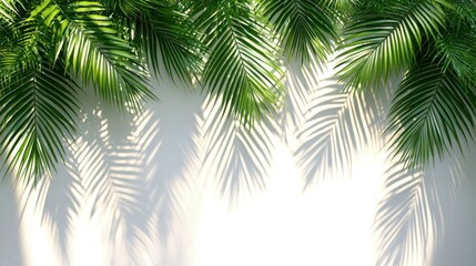 Fototapeta premium Tropical palm leaves cast shadows on a light wall