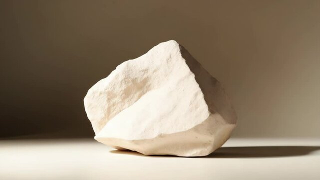 Cosmetic product display on a platform. Minimalist abstract background. Individual rock formation. Studio setting. Scene. Showcasing case. Frontal 3D perspective. Trendy neutral tone. Space.