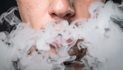 Fototapeta premium man lips blowing smoke clouds