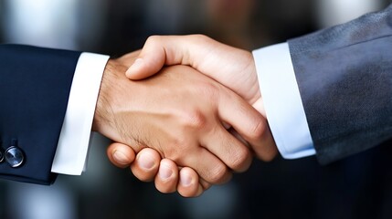 Obraz premium Close-up shot of two businessmen shaking hands, signifying a successful business deal or partnership agreement. The image depicts strong grip and mutual respect. : Generative AI