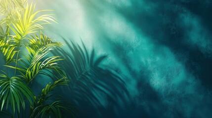 Tropical plant shadows on teal wall (1)