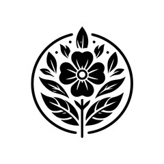 Elegant Floral Emblem: Black and White Design, Botanical Circle
