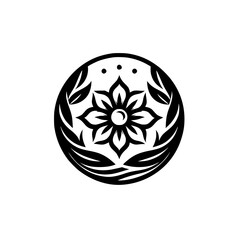 Floral Mandala Design in Black & White, Minimalist Style
