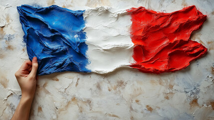 Hand Holding Wrinkled French Flag – Bastille Day Symbol of National Pride and Freedom