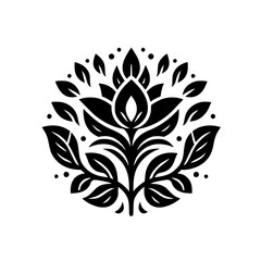 Elegant Floral Emblem in Black & White, Decorative Design
