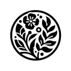 Floral Mandala Vector: Black & White Botanical Emblem