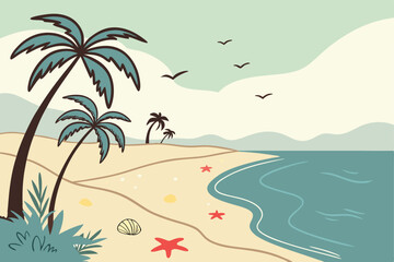 Obraz premium vector illustration of a tropical beach