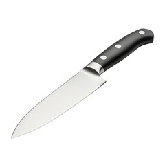 Classic stainless steel kitchen knife with black handle isolated on transparent background