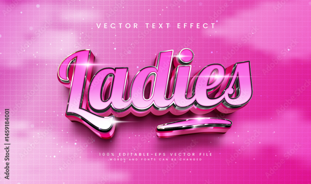Poster pink glossy 3d text effect, editable vector file. perfect for design projects.