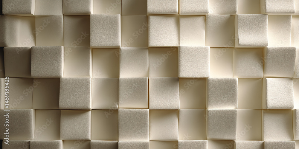 Poster Beige textured cubes create a three-dimensional pattern, showcasing a modern, minimalist design ideal for background or presentation