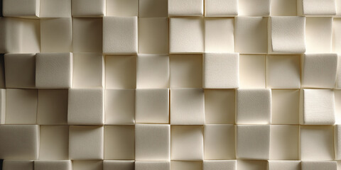 Fototapeta premium Beige textured cubes create a three-dimensional pattern, showcasing a modern, minimalist design ideal for background or presentation