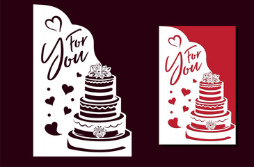 A paper cut-out greeting card with a cake with the words For You on it.